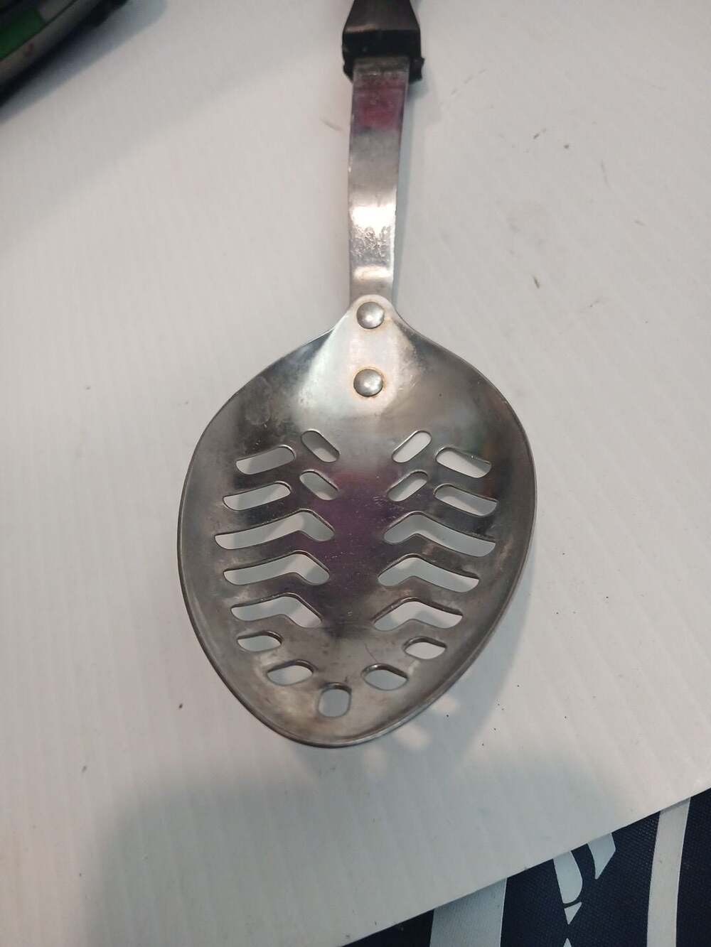 Cutco No. 1713 Slotted Serving Spoon Stainless Steel Black Handle